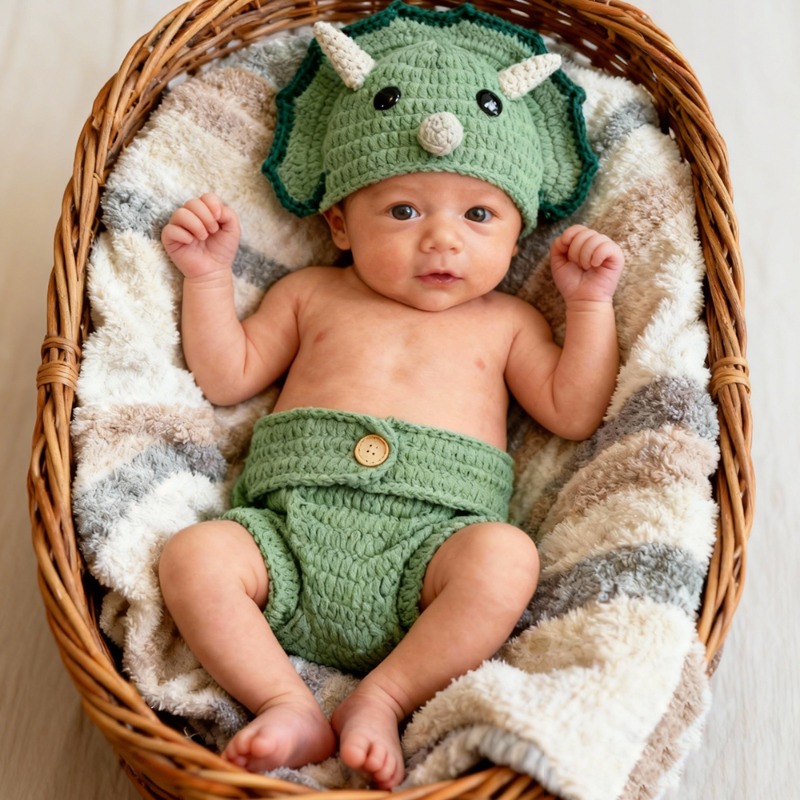 Baby Clothing Products - 2 adet Tığ Işi Dinozor Yenidoğan